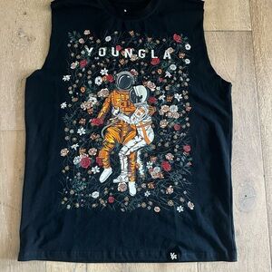 YoungLA Black Floral Astronaut muscle shirt